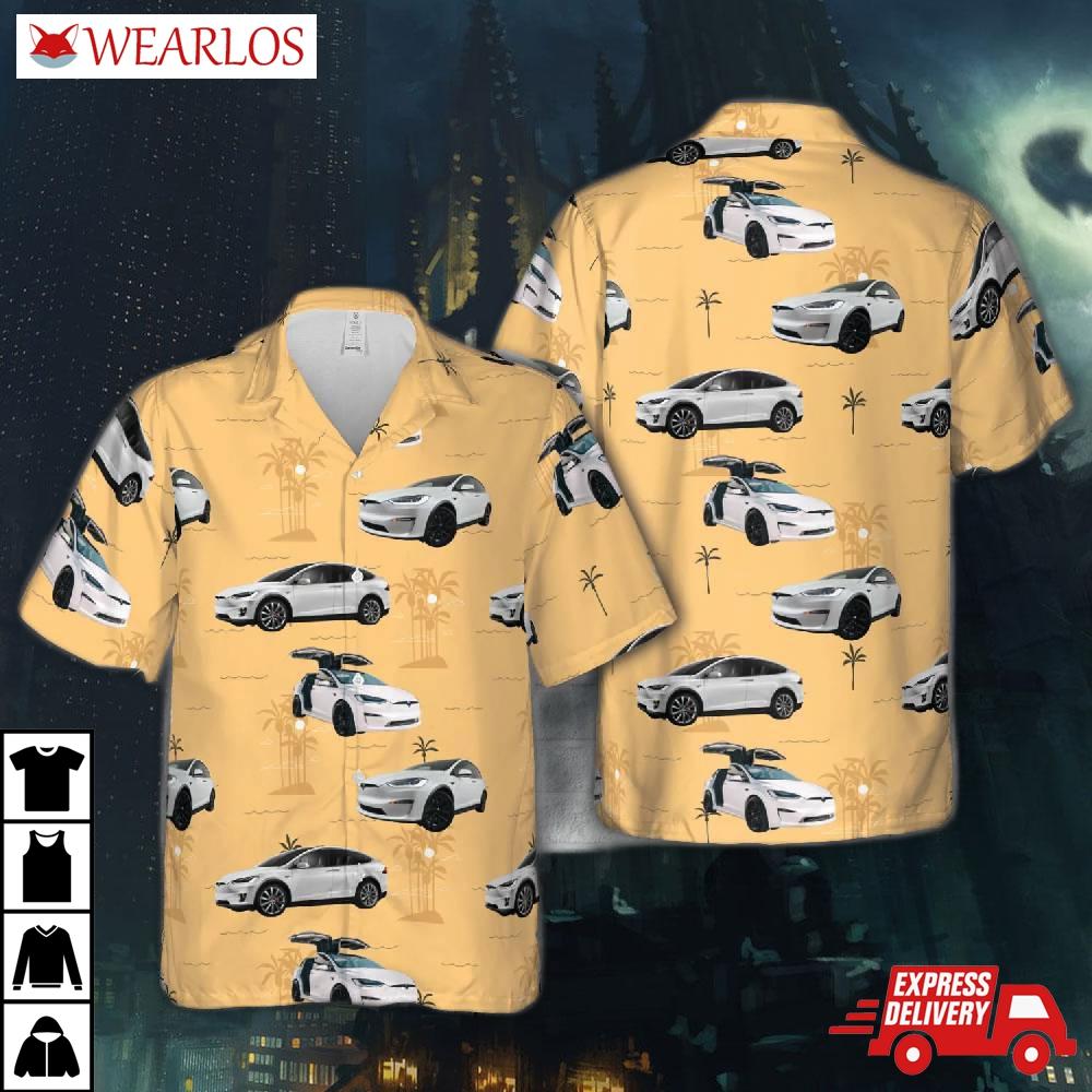 Tesla Model X White Hawaiian Shirt