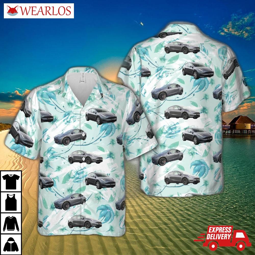 Tesla Model Y Grey Hawaiian Shirt