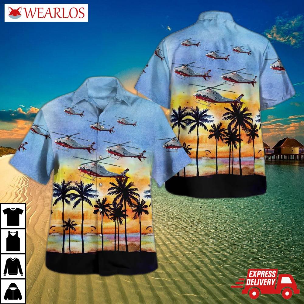 Unm Lifeguard N306lg Agusta Aw119 Seven Bar Hawaiian Shirt