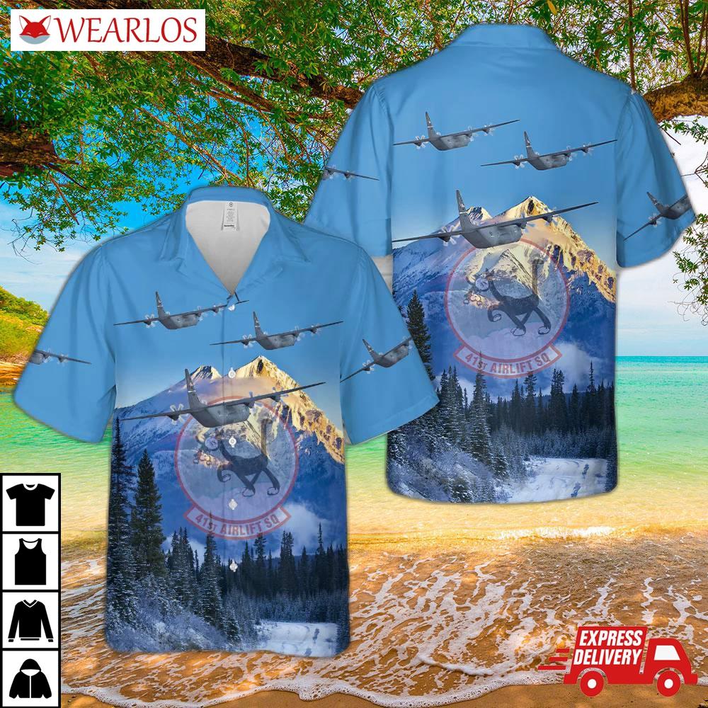 Us Air Force C-130j Super Hercules From The 41st Airlift Squadron Hawaiian Shirt