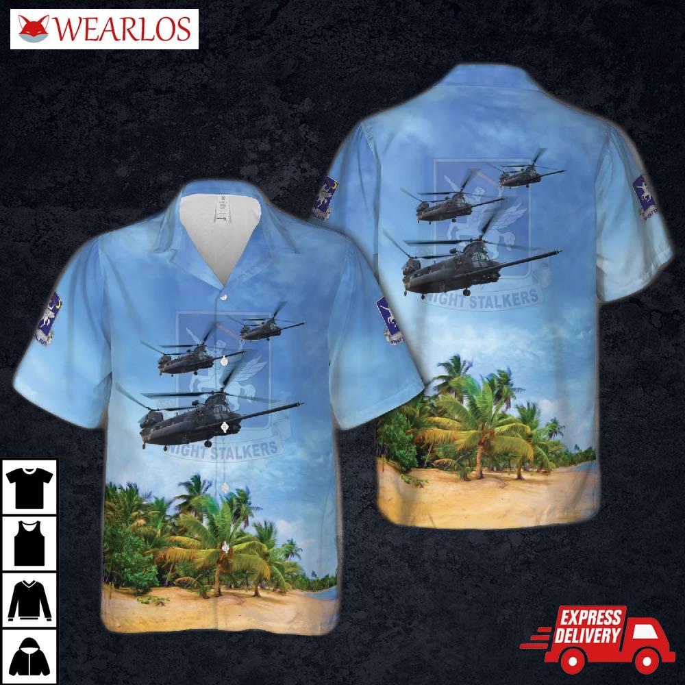 Us Army 160th Night Stalkers Soar Special Operations Aviation Chinook Dark Horse Helicopter Mh-47e Hawaiian Shirt