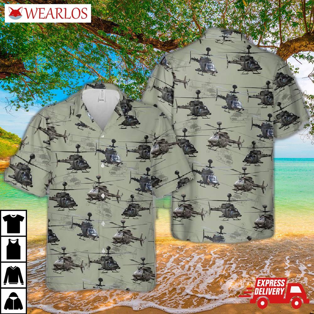 Us Army Bell Oh-58 Kiowa Hawaiian Shirt
