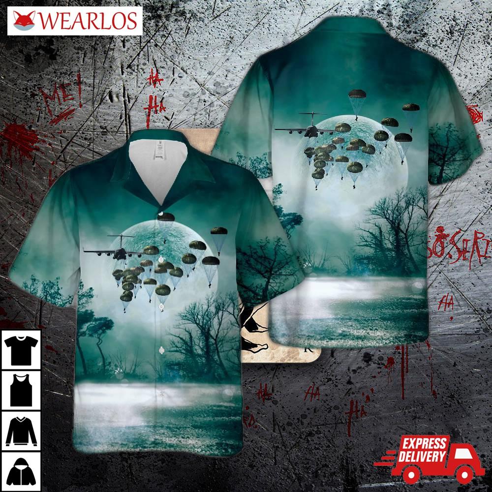 Us Army Paratroopers With The 82nd Airborne Division Parachute Halloween Hawaiian Shirt