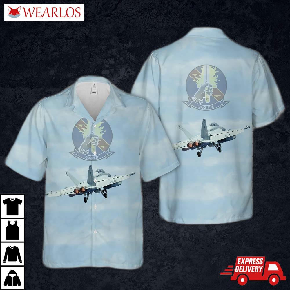 Us Navy Boeing Ea-18g Growler Of Vaq-136 'gauntlets' Hawaiian Shirt