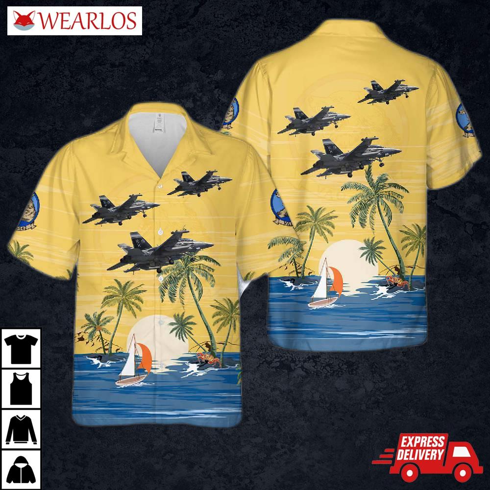 Us Navy Boeing Ea-18g Growler Of Vaq-142 Gray Wolves Hawaiian Shirt