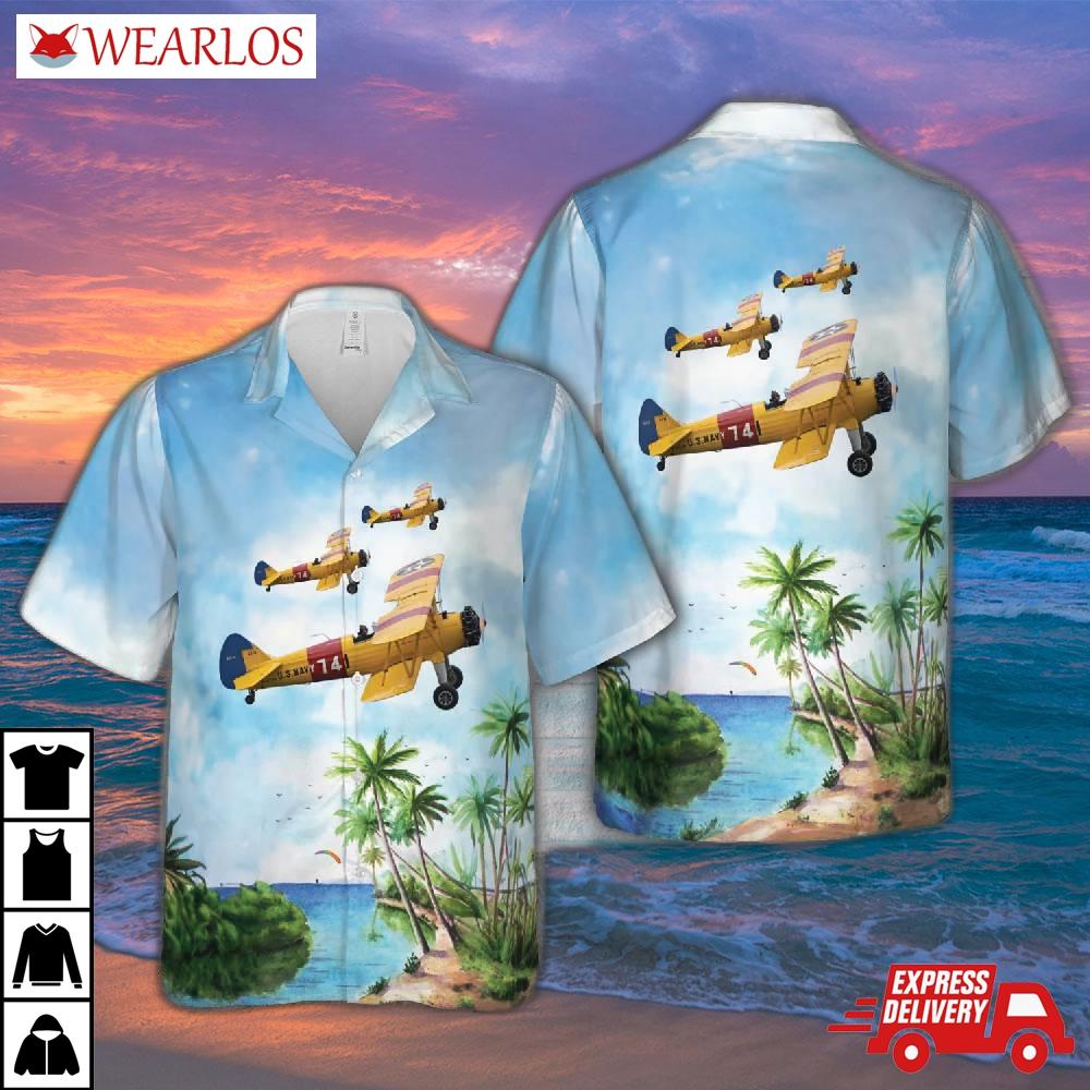 Us Navy Boeing-stearman E75 Kaydet 4273 741 (f-azjr) Hawaiian Shirt
