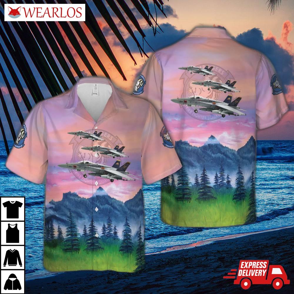 Us Navy Strike Fighter Squadron 83 (vfa-83) Rampagers, Mcdonnell Douglass F A-18c (f-18) Hornet Hawaiian Shirt