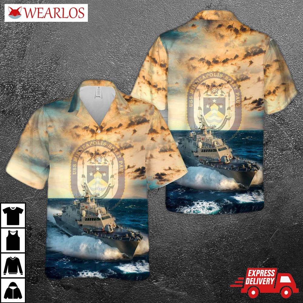 Us Navy Uss Minneapolis-saint Paul (lcs-21) Freedom-class Littoral Combat Ship Hawaiian Shirt