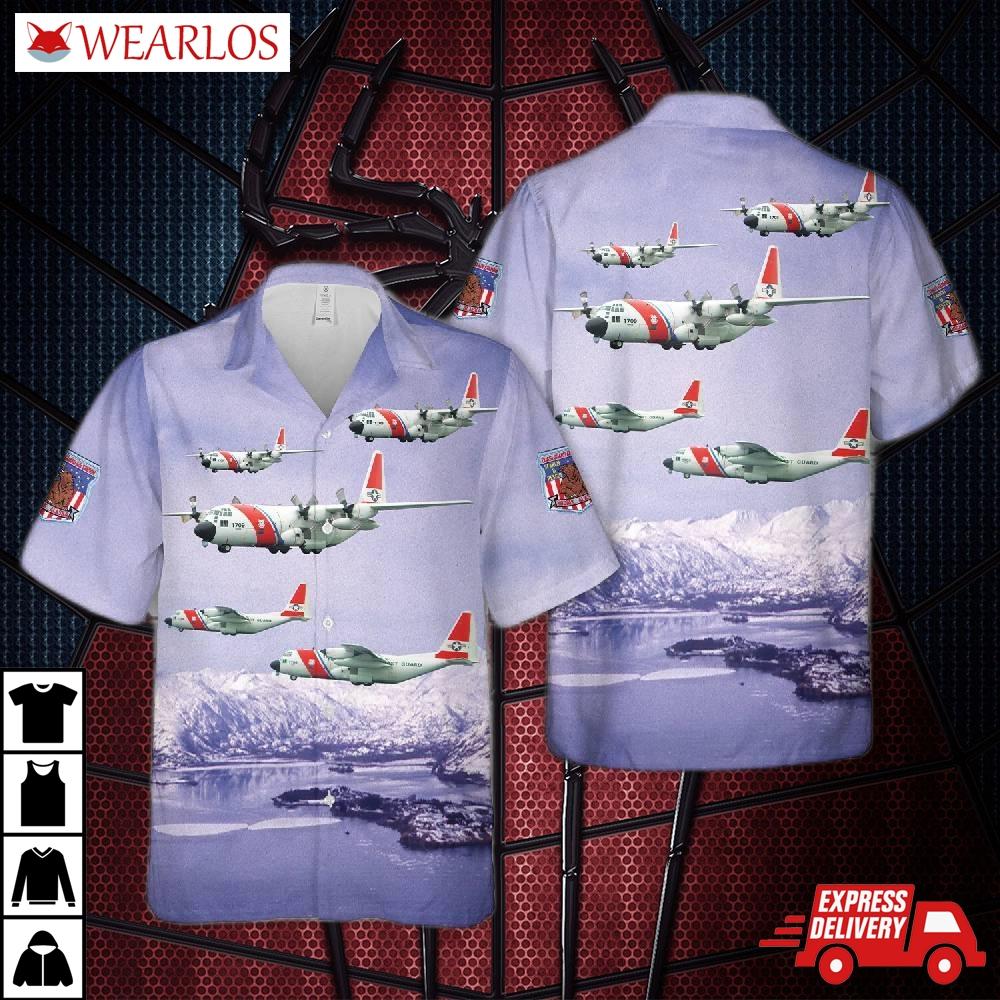 Us Coast Guard Air Station Kodiak Lockheed Hc-130h Hercules (l-382) Hawaiian Shirt